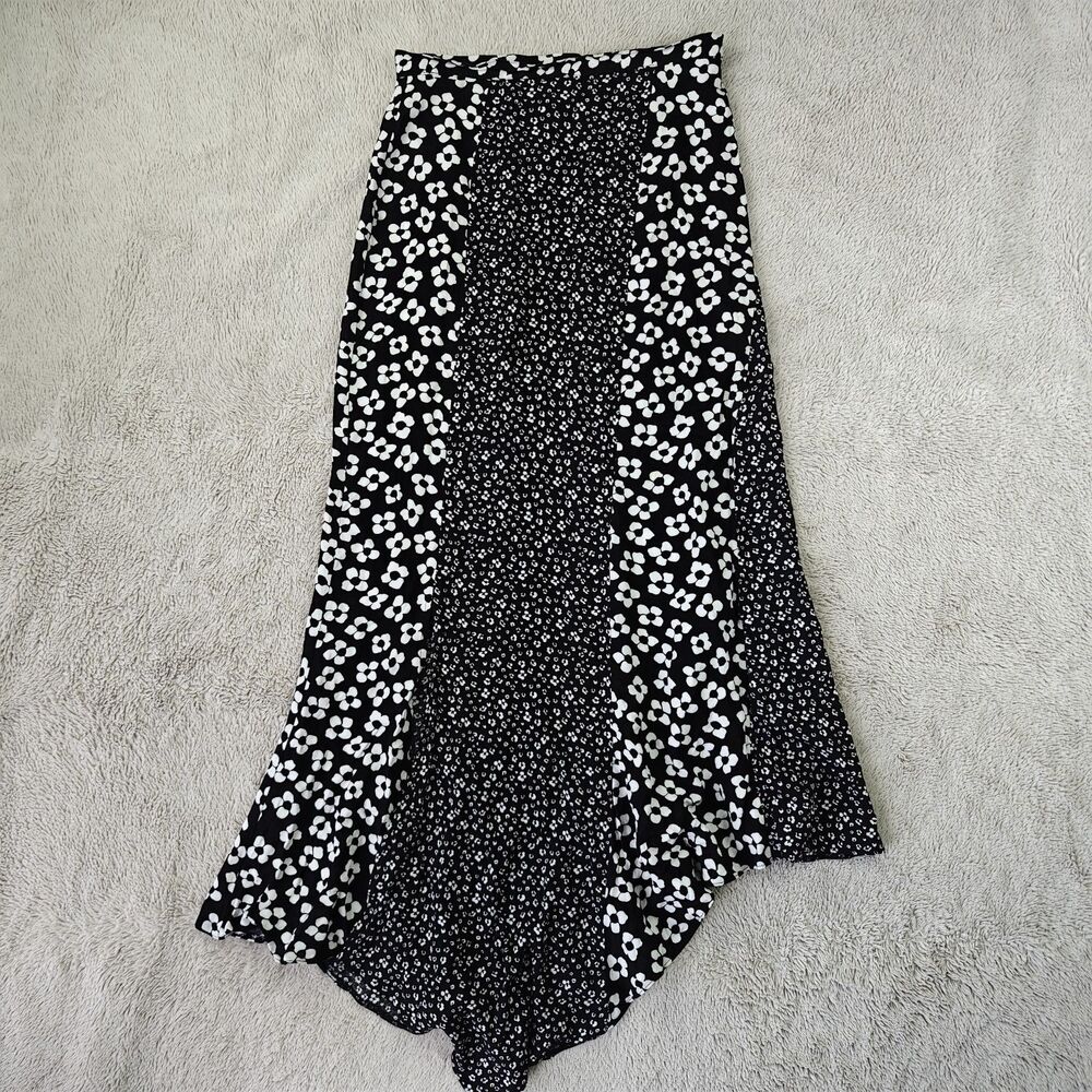 ASOS Midi Skirt Women's 4 US Black White Floral Patchwork Slit Asymmetrical